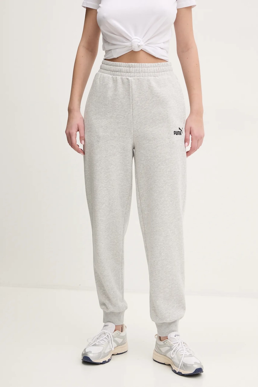 Puma pantaloni de trening femei, culoarea gri, cu imprimeu, 682456 Puma pantaloni de trening femei, culoarea gri, cu imprimeu, 682456