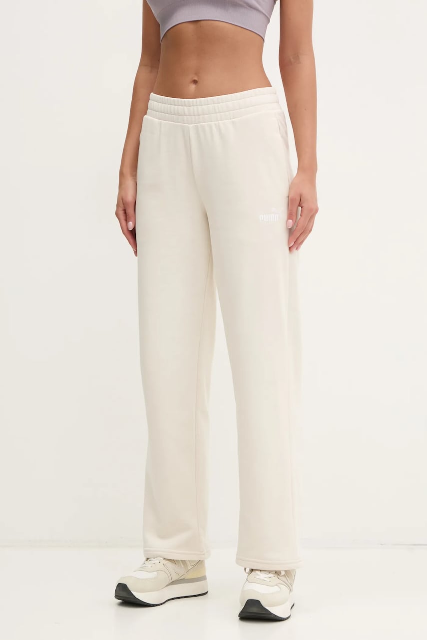 Puma pantaloni de trening femei, culoarea bej, neted, 684979