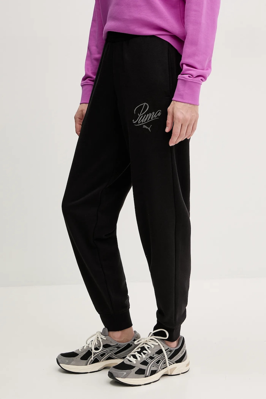 Puma pantaloni de trening femei, culoarea negru, neted, 684985