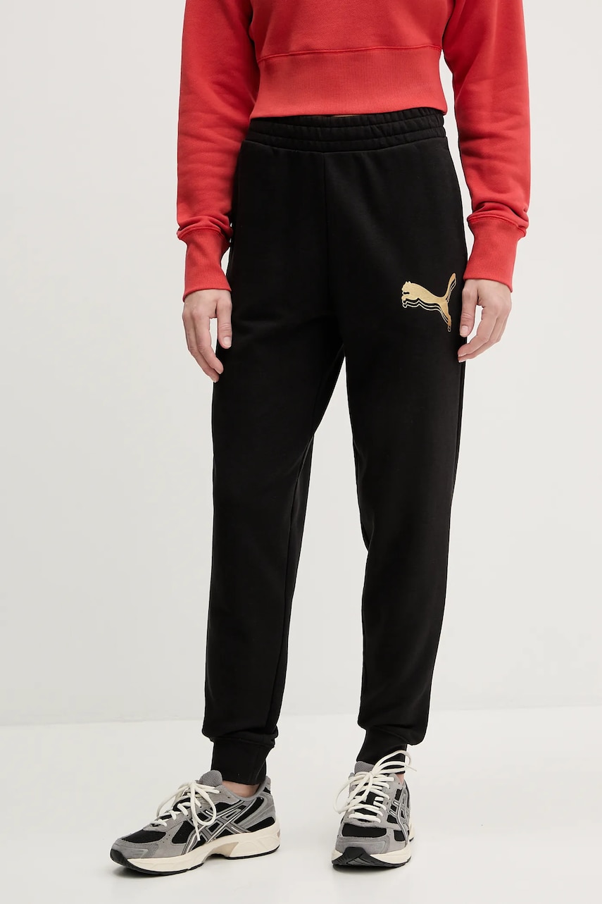 Puma pantaloni de trening culoarea negru, cu imprimeu, 684999 Puma pantaloni de trening culoarea negru, cu imprimeu, 684999