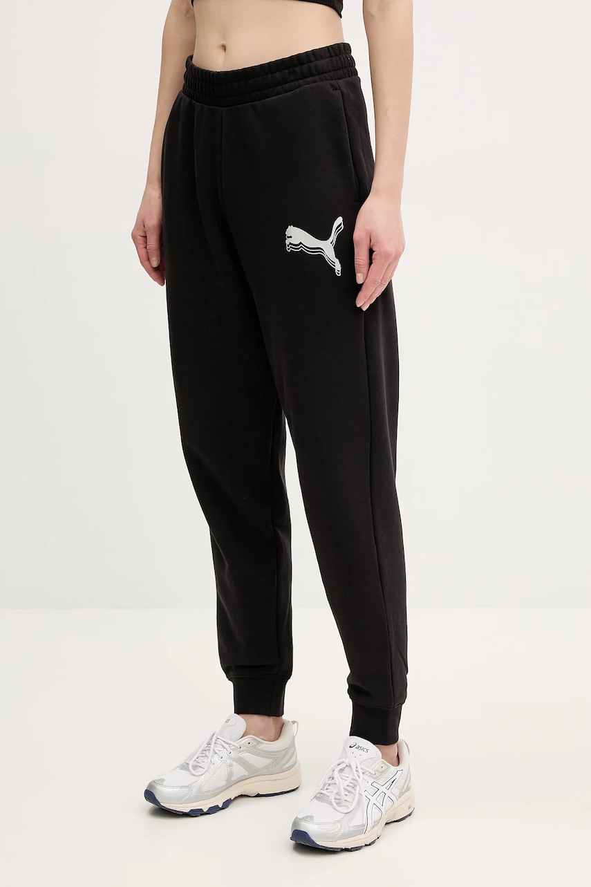 Puma pantaloni de trening culoarea negru, cu imprimeu, 684999 Puma pantaloni de trening culoarea negru, cu imprimeu, 684999