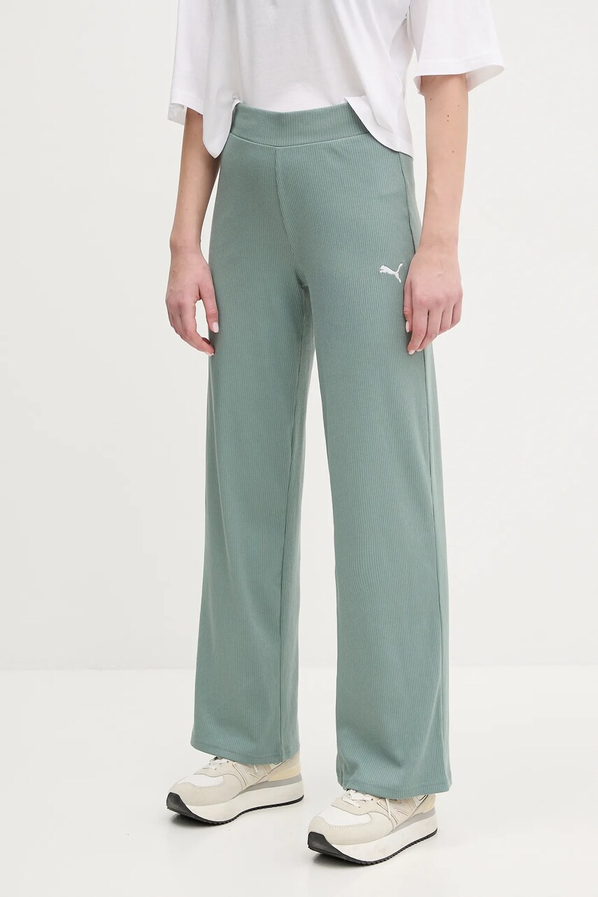 Puma pantaloni de trening femei, culoarea verde, neted, 685025