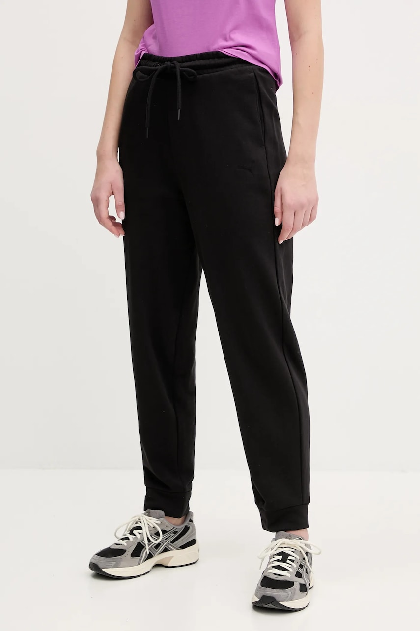 Puma pantaloni de trening din bumbac femei, culoarea negru, neted, 685667