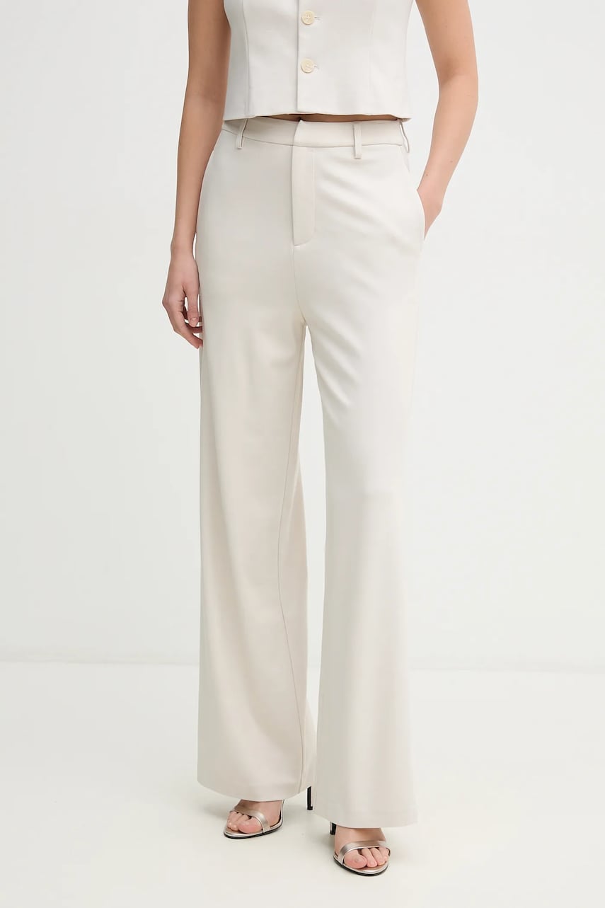 Levně Kalhoty Calvin Klein Jeans dámské, béžová barva, široké, high waist, J20J225334