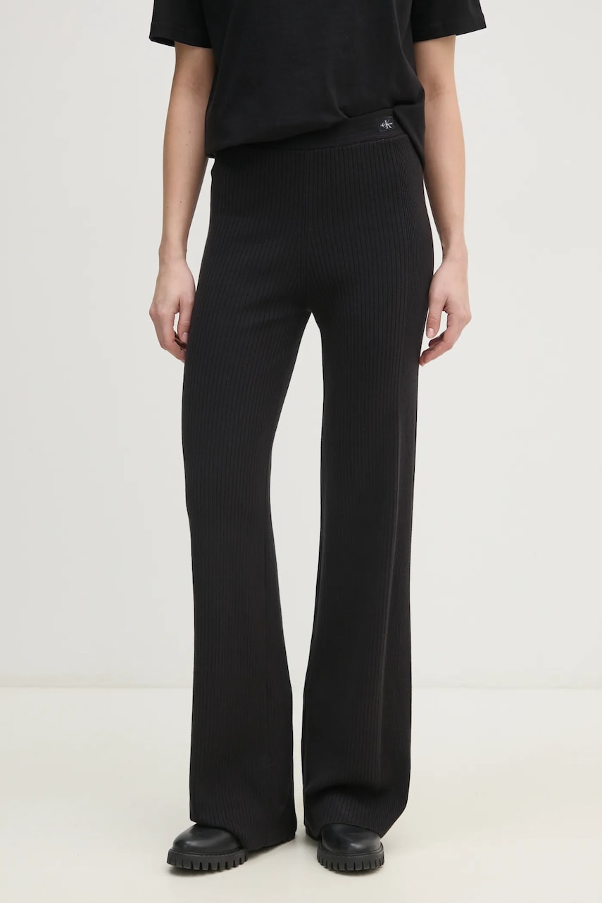 Levně Kalhoty Calvin Klein Jeans dámské, černá barva, jednoduché, high waist, J20J225336