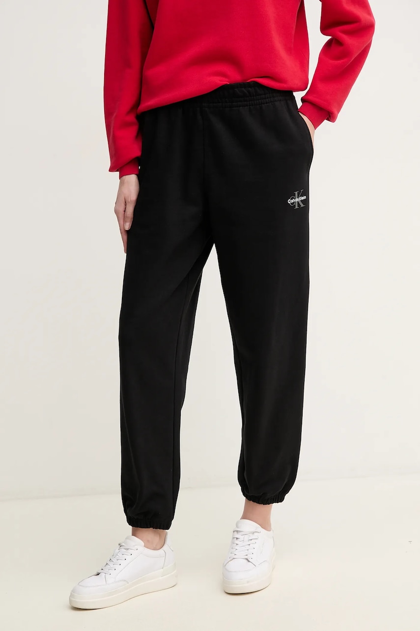 Tepláky Calvin Klein Jeans dámské, černá barva, hladké, LV047B235G