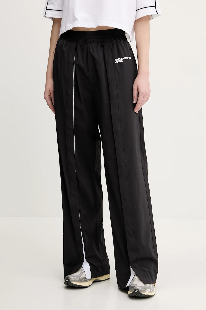 Karl Lagerfeld Jeans pantaloni femei, culoarea negru, lat, high waist, A2W10024