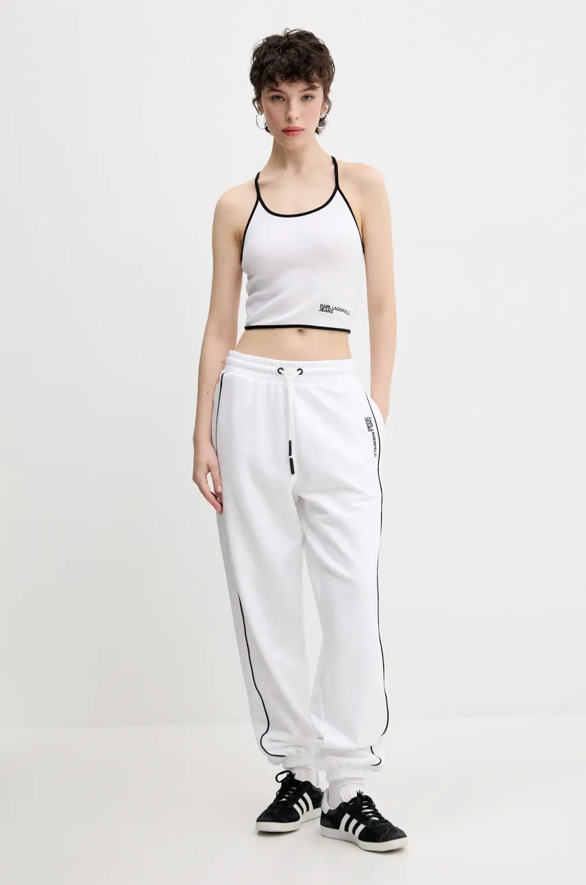 Хлопковые спортивные штаны Karl Lagerfeld Jeans женские цвет белый с аппликацией A2W10094 Хлопковые спортивные штаны Karl Lagerfeld Jeans женские цвет белый с аппликацией A2W10094