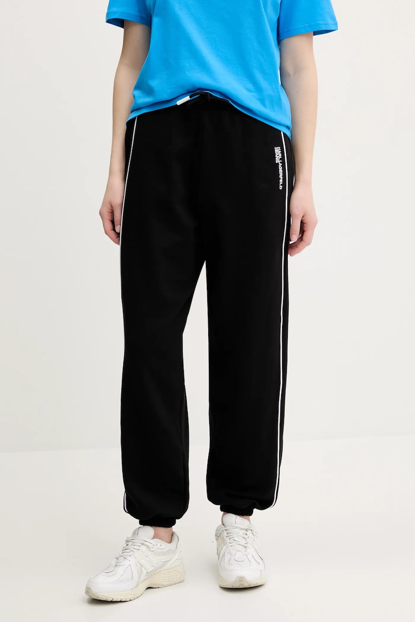 Karl Lagerfeld Jeans pantaloni de trening din bumbac femei, culoarea negru, cu imprimeu, A2W10094 Karl Lagerfeld Jeans pantaloni de trening din bumbac femei, culoarea negru, cu imprimeu, A2W10094