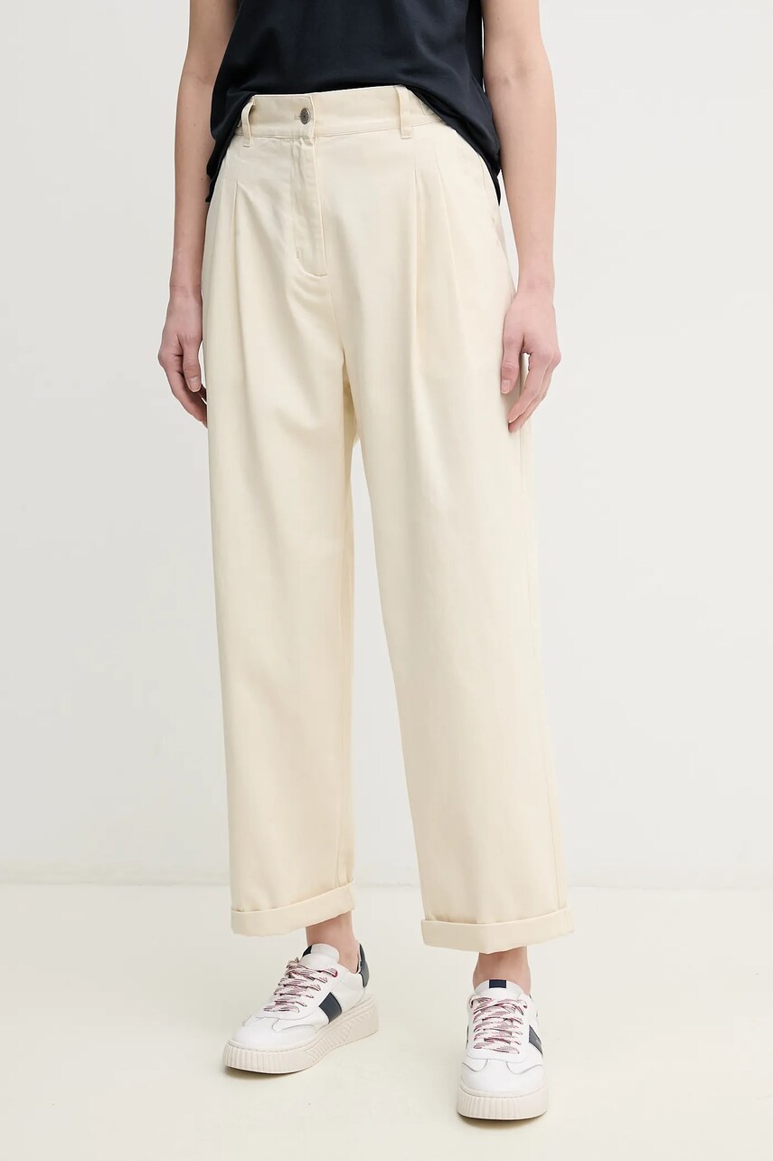 Barbour pantaloni de bumbac Amber femei, culoarea bej, drept, high waist, LTR0373CR31