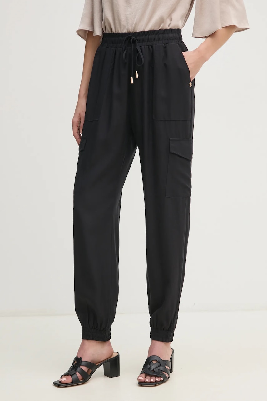 Gaudi pantaloni femei, culoarea negru, high waist, 511BD25010