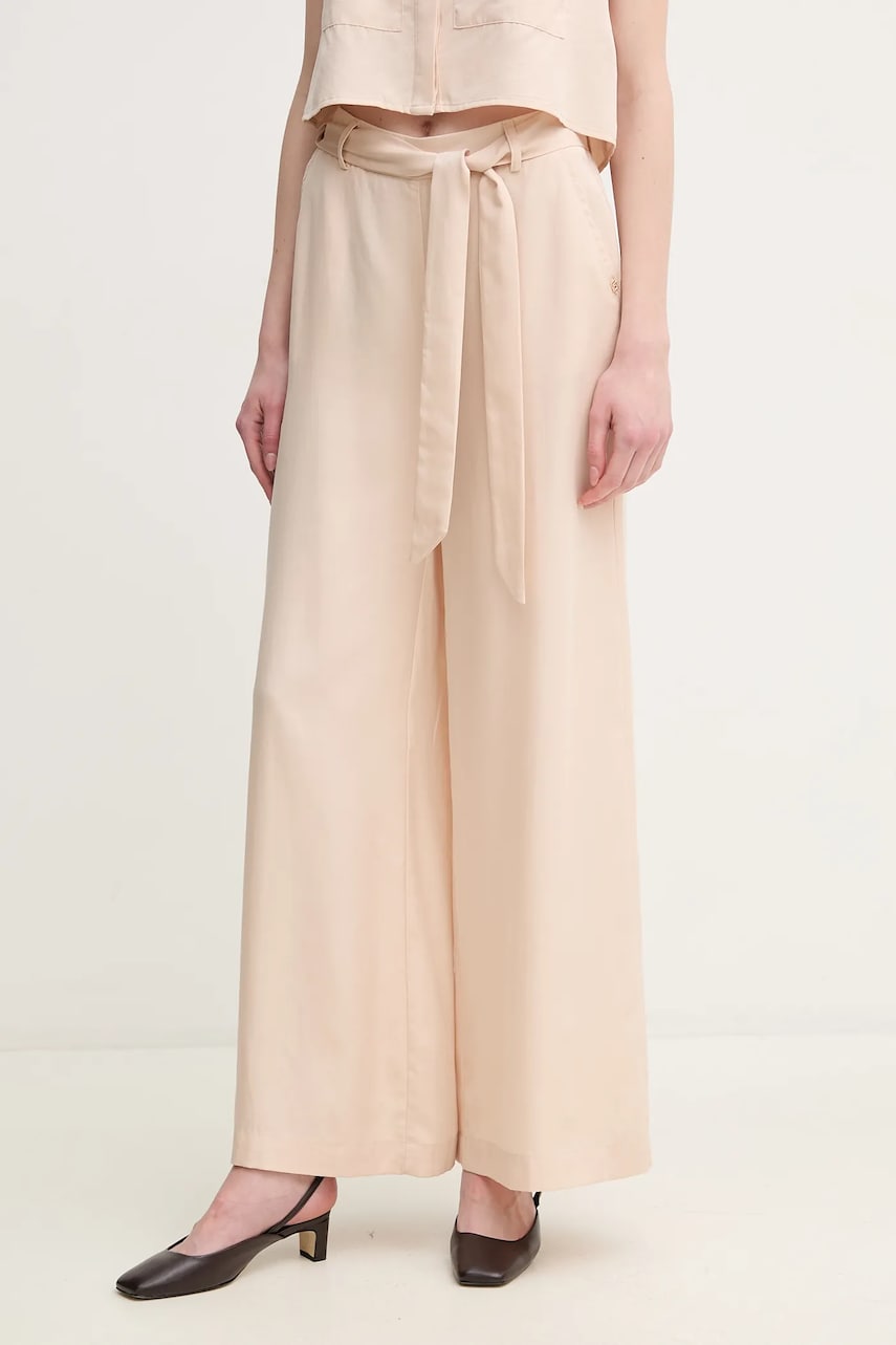 Gaudi pantaloni femei, culoarea bej, lat, high waist, 511BD25011 Gaudi pantaloni femei, culoarea bej, lat, high waist, 511BD25011
