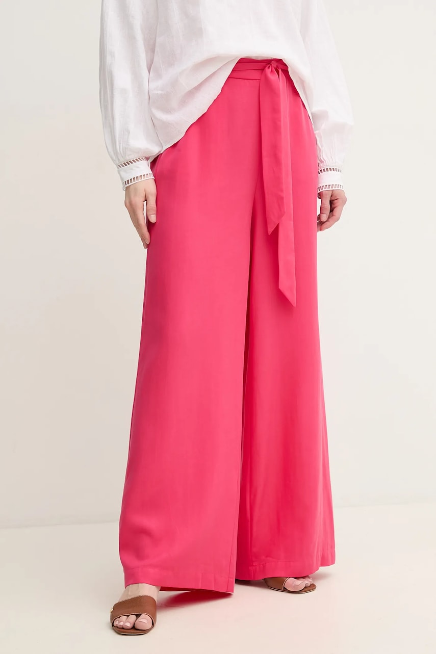 Gaudi pantaloni femei, culoarea roz, lat, high waist, 511BD25011