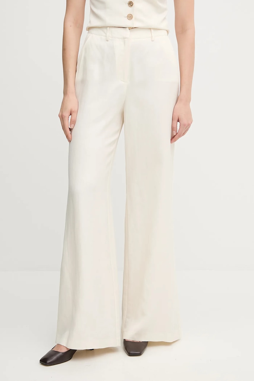 Gaudi pantaloni din amestec de in culoarea bej, lat, high waist, 511FD25006