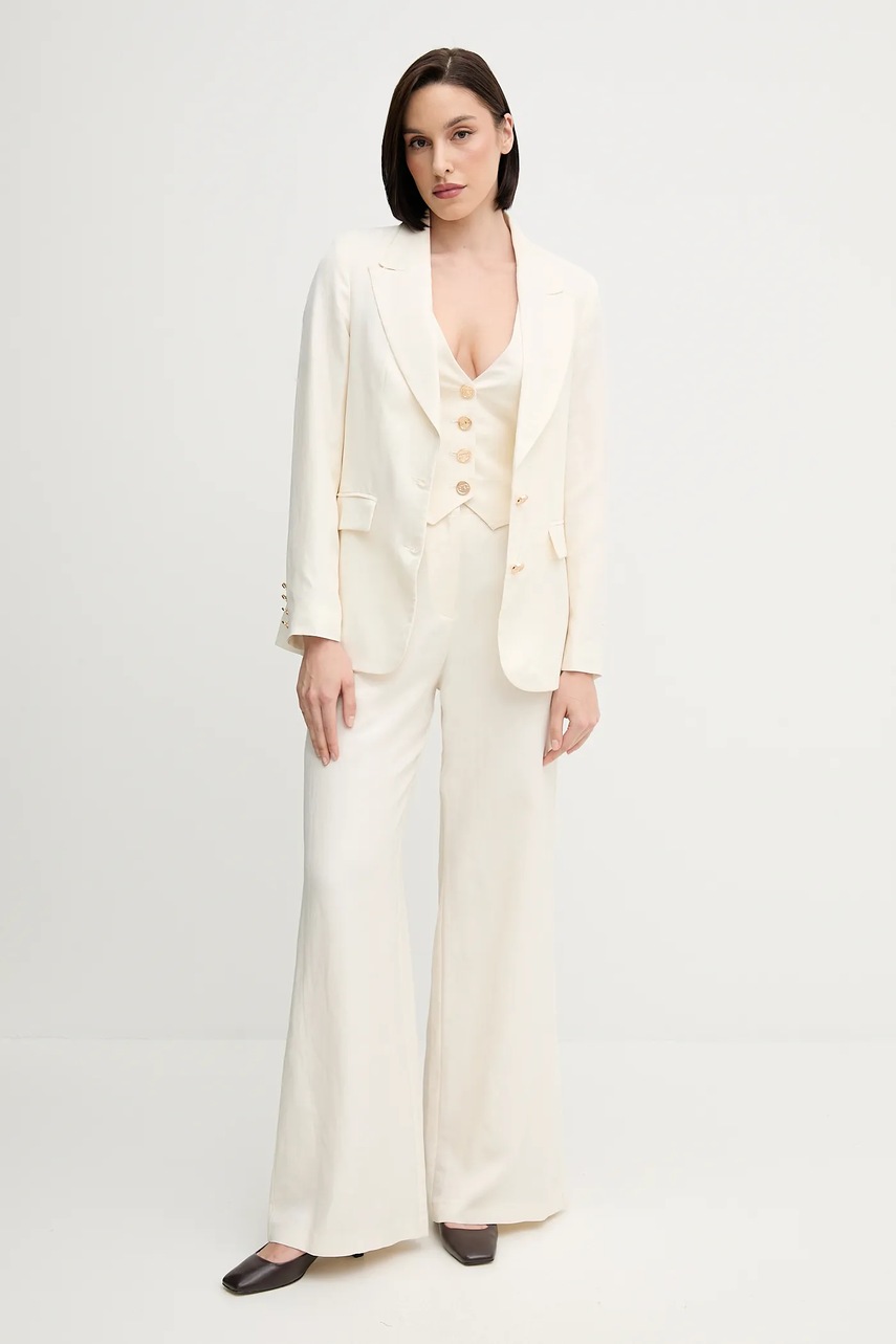 Брюки с примесью льна Gaudi цвет бежевый широкие высокая посадка 511FD25006