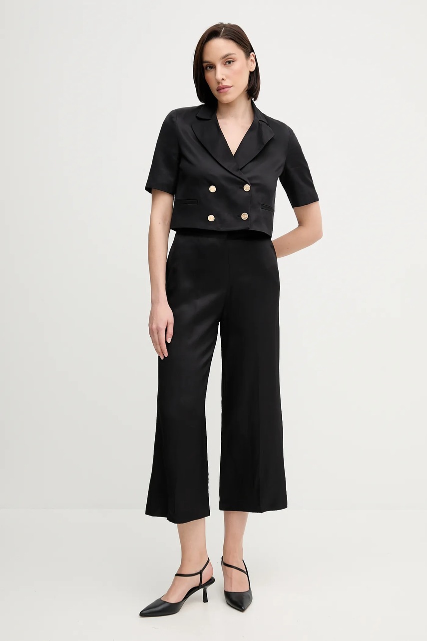 Брюки с примесью льна Gaudi цвет чёрный прямые высокая посадка 511FD25009