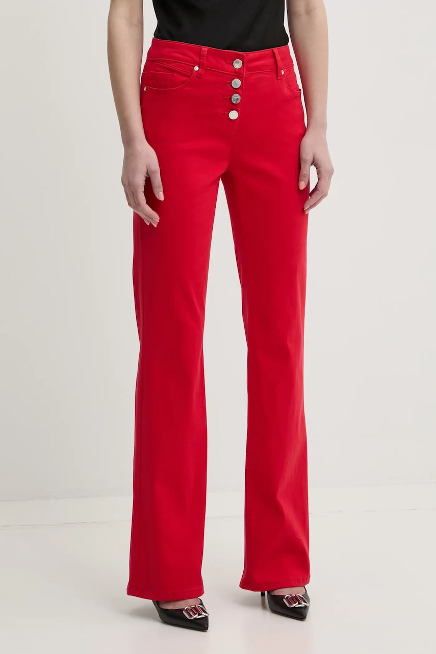 Morgan pantaloni PEMAK femei, culoarea rosu, evazati, high waist, PEMAK