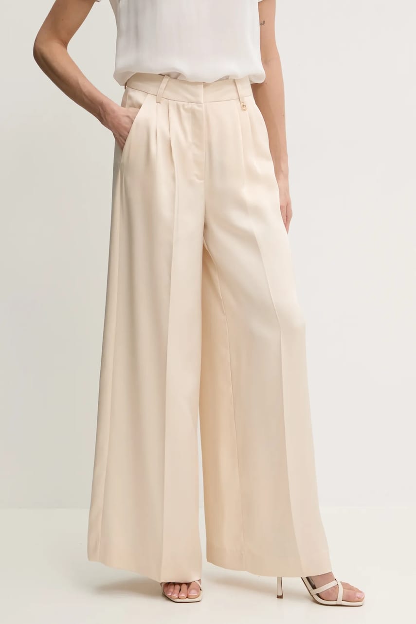 Fracomina pantaloni femei, culoarea bej, lat, high waist, FR25SV3002W41101