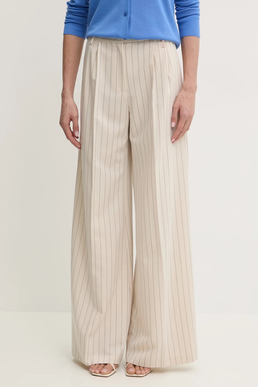 Fracomina pantaloni femei, culoarea bej, lat, high waist, FR25SV3002W761D4 Fracomina pantaloni femei, culoarea bej, lat, high waist, FR25SV3002W761D4