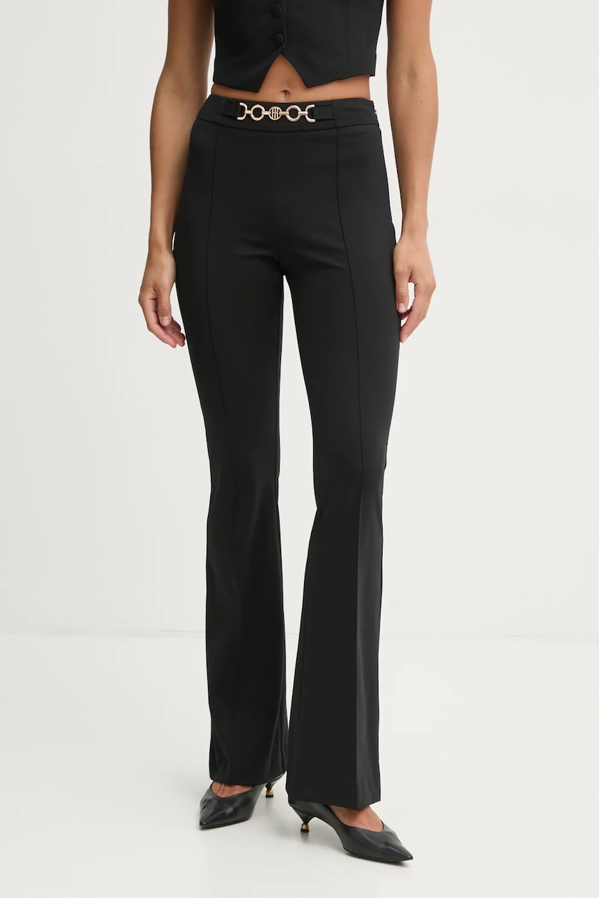 Fracomina pantaloni femei, culoarea negru, evazați, medium waist, FR25SVA006W51501 Fracomina pantaloni femei, culoarea negru, evazați, medium waist, FR25SVA006W51501