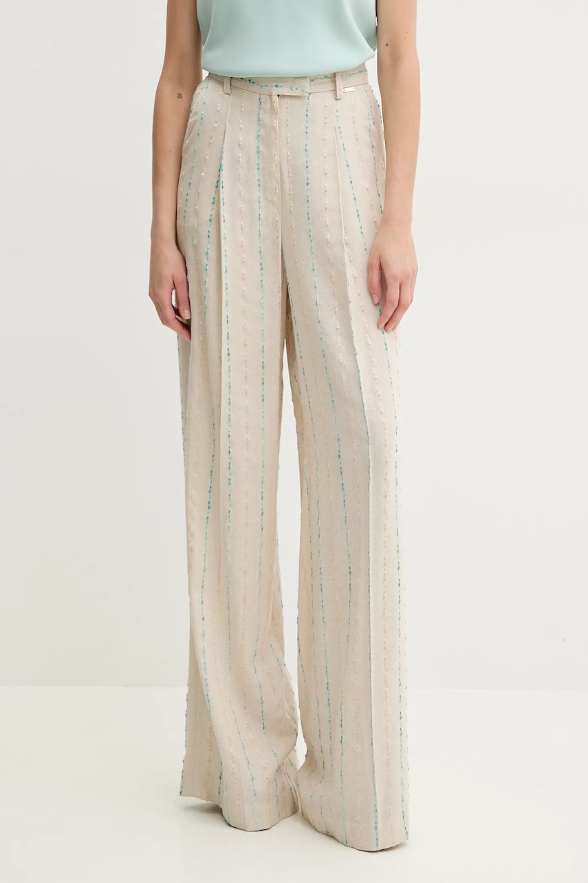 Fracomina pantaloni din amestec de in culoarea bej, lat, high waist, FS25SV3007W788N8 Fracomina pantaloni din amestec de in culoarea bej, lat, high waist, FS25SV3007W788N8