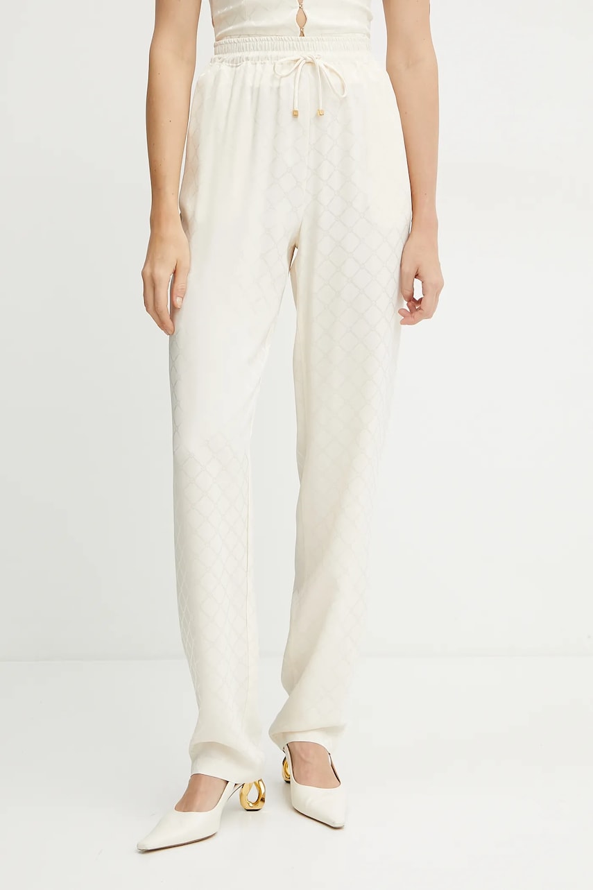 Elisabetta Franchi pantaloni femei, culoarea bej, drept, high waist, PA09152E2 Elisabetta Franchi pantaloni femei, culoarea bej, drept, high waist, PA09152E2