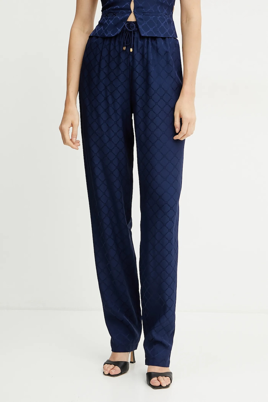 Elisabetta Franchi pantaloni femei, culoarea bleumarin, drept, high waist, PA09152E2