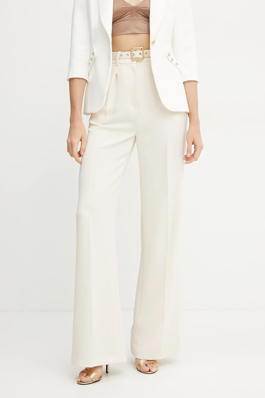 Elisabetta Franchi pantaloni femei, culoarea bej, drept, high waist, PA09552E2 Elisabetta Franchi pantaloni femei, culoarea bej, drept, high waist, PA09552E2