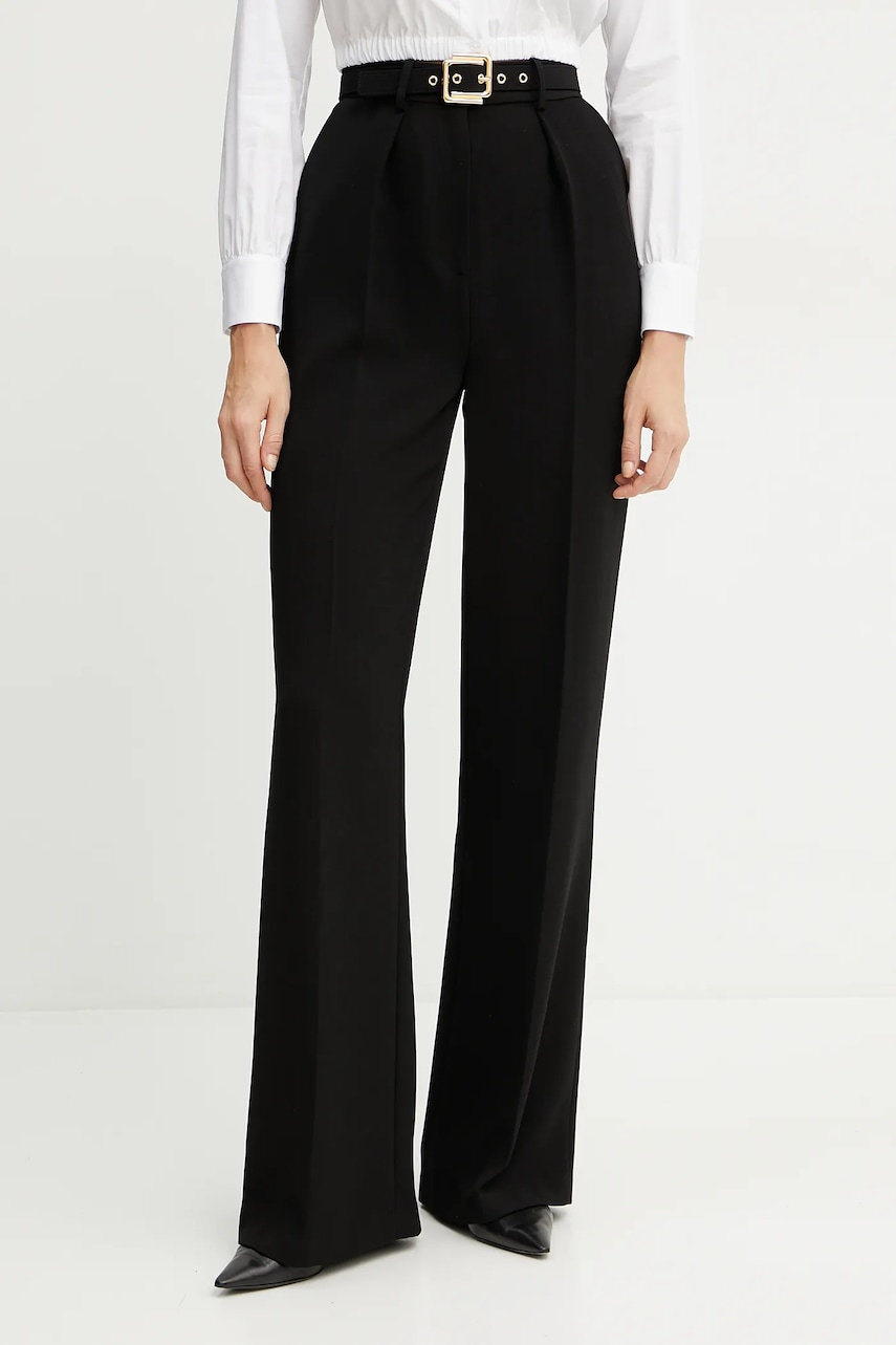 Elisabetta Franchi pantaloni femei, culoarea negru, drept, high waist, PA09552E2