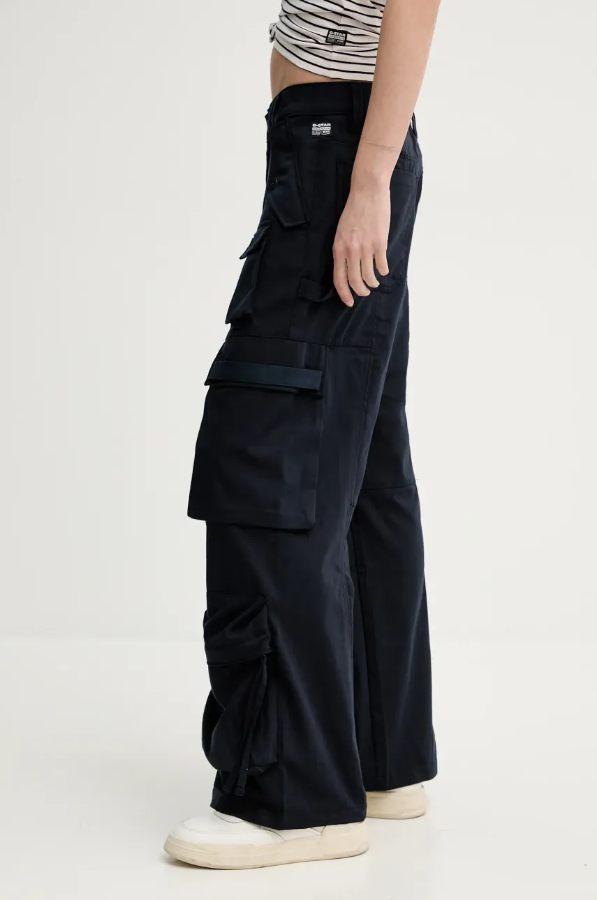 G-Star pantaloni din lână femei, culoarea bleumarin, fason cargo, high waist, D26034-D401