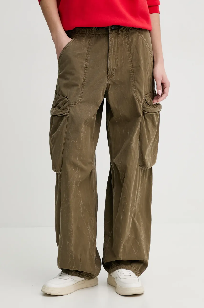 Kalhoty G-Star Raw dámské, zelená barva, kapsáče, high waist, D26433-D385