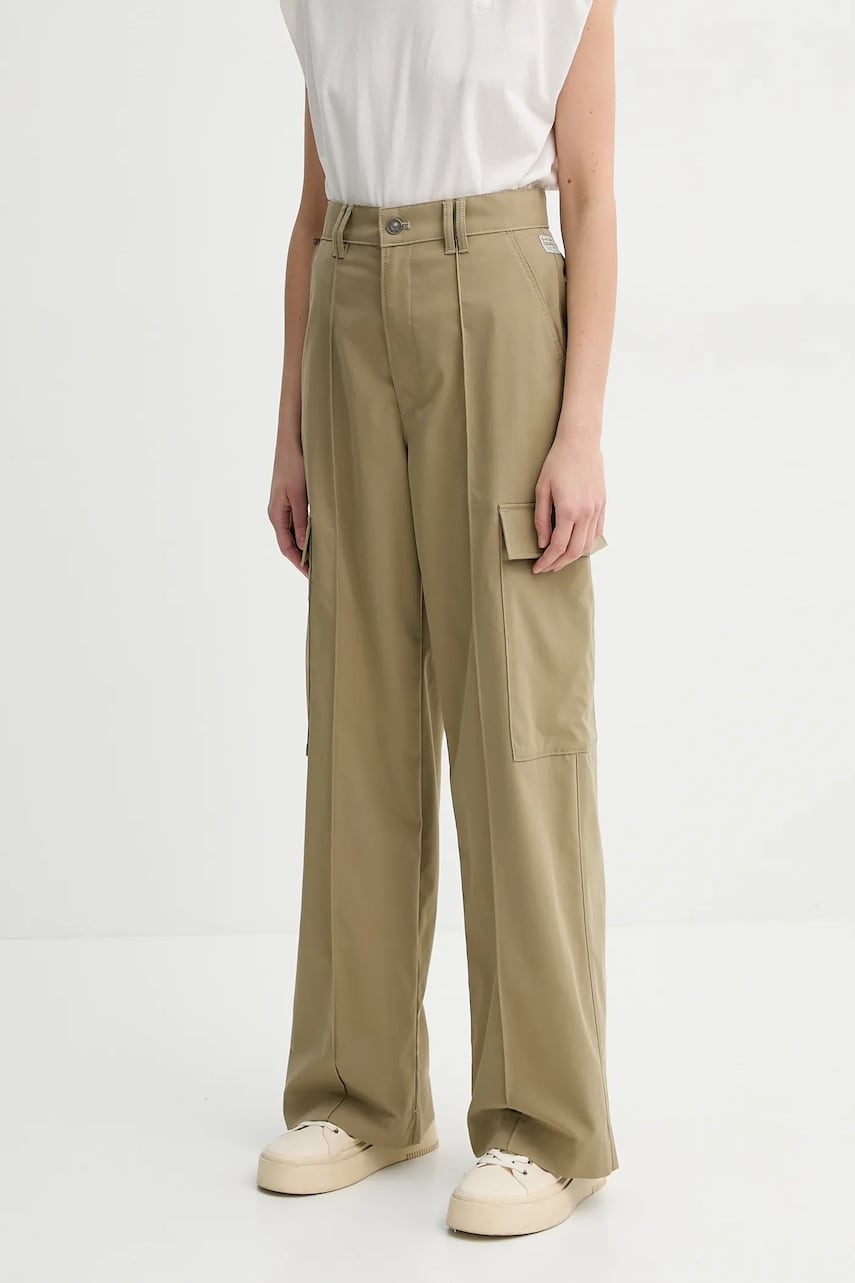 G-Star Raw pantaloni femei, culoarea verde, lat, high waist, D26036-D909 G-Star Raw pantaloni femei, culoarea verde, lat, high waist, D26036-D909