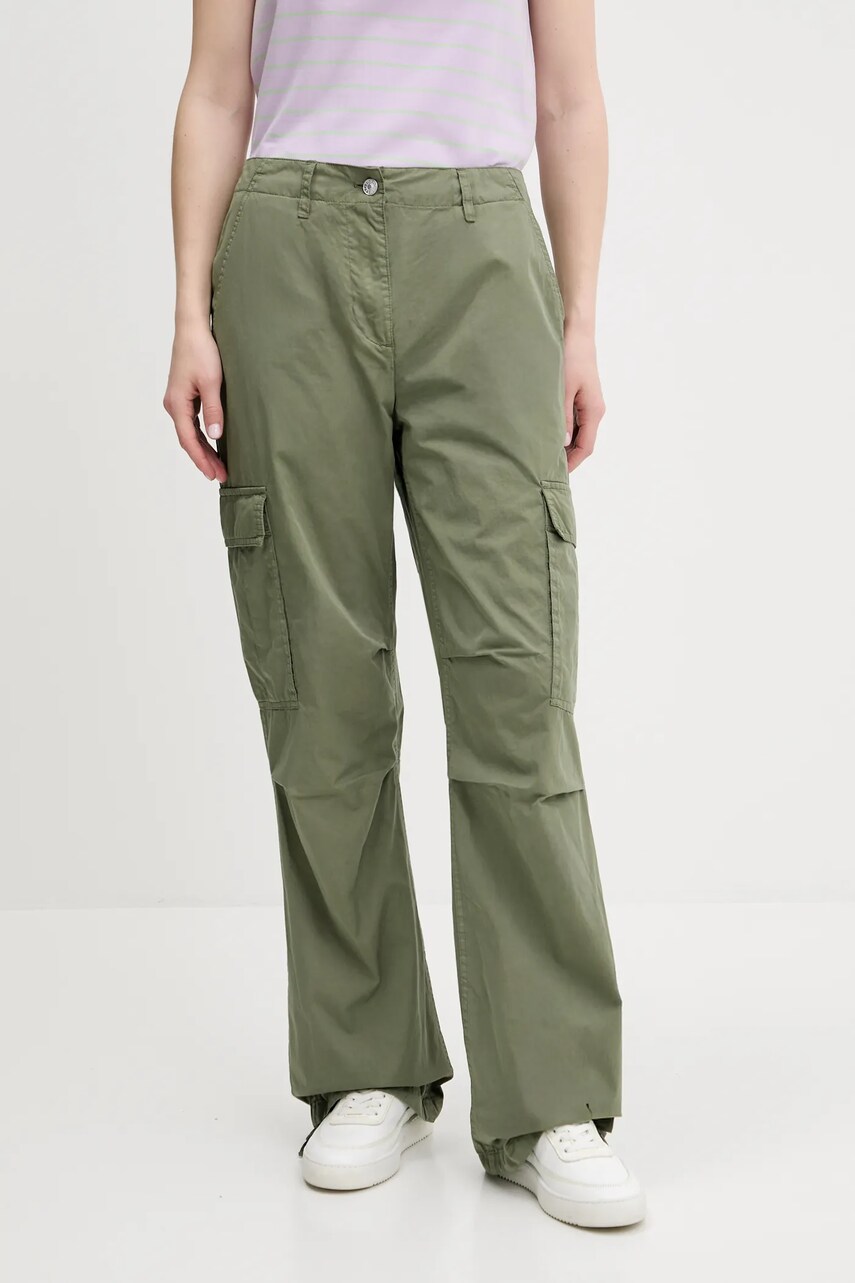 Levně Kalhoty Tommy Jeans dámské, zelená barva, široké, high waist, DW0DW20350