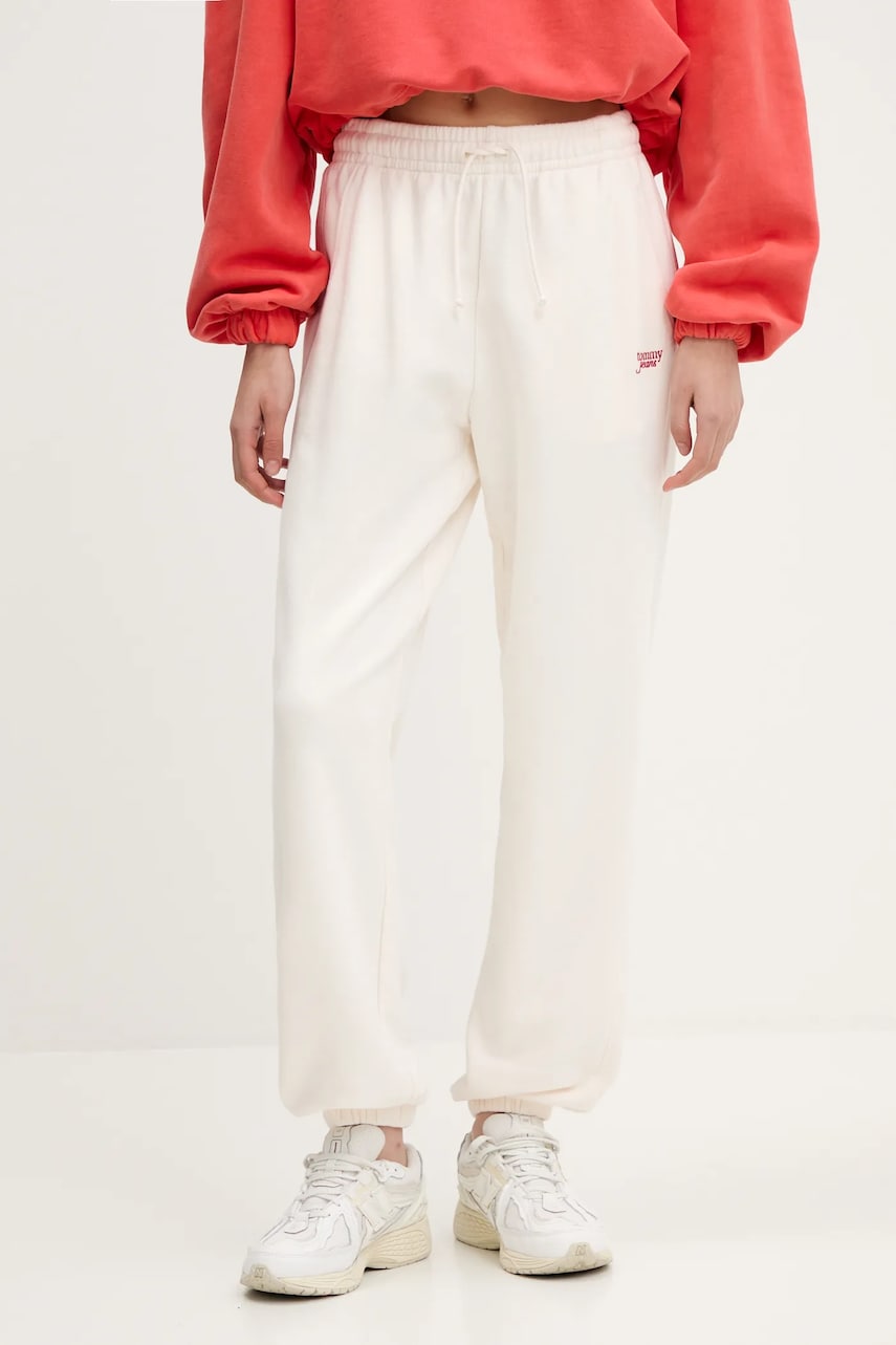 Tommy Jeans pantaloni de trening din bumbac culoarea bej, uni, DW0DW20670 Tommy Jeans pantaloni de trening din bumbac culoarea bej, uni, DW0DW20670