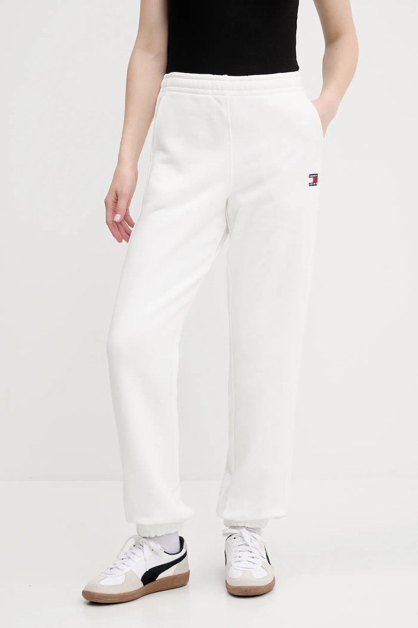 Tommy Jeans pantaloni de trening din bumbac pentru copii culoarea alb, uni, DW0DW20679 Tommy Jeans pantaloni de trening din bumbac pentru copii culoarea alb, uni, DW0DW20679
