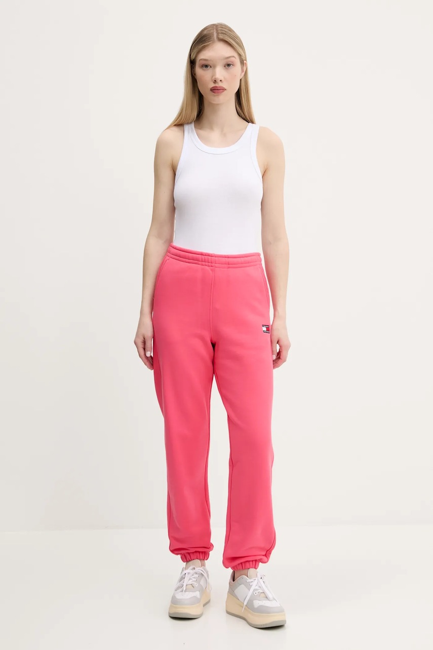 Детские хлопковые штаны Tommy Jeans цвет розовый однотонные DW0DW20679