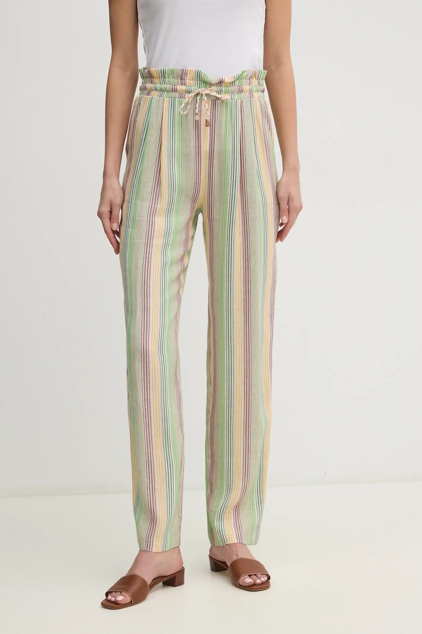 La Petite Française pantaloni din amestec de in PETRUS femei, culoarea verde, drept, high waist, PETRUS La Petite Française pantaloni din amestec de in PETRUS femei, culoarea verde, drept, high waist, PETRUS