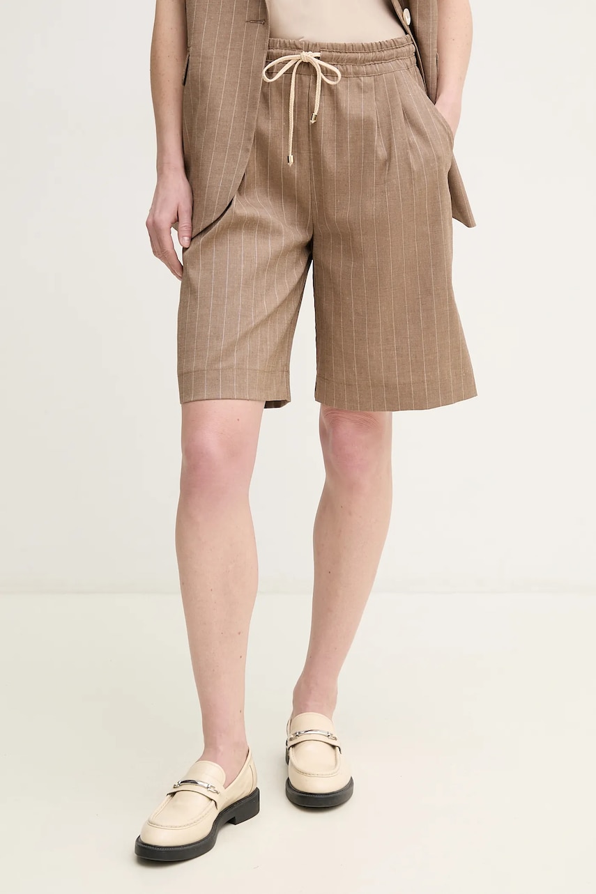 La Petite Française pantaloni scurți din amestec de in SOLANGE femei, culoarea bej, cu imprimeu, high waist, SOLANGE La Petite Française pantaloni scurți din amestec de in SOLANGE femei, culoarea bej, cu imprimeu, high waist, SOLANGE