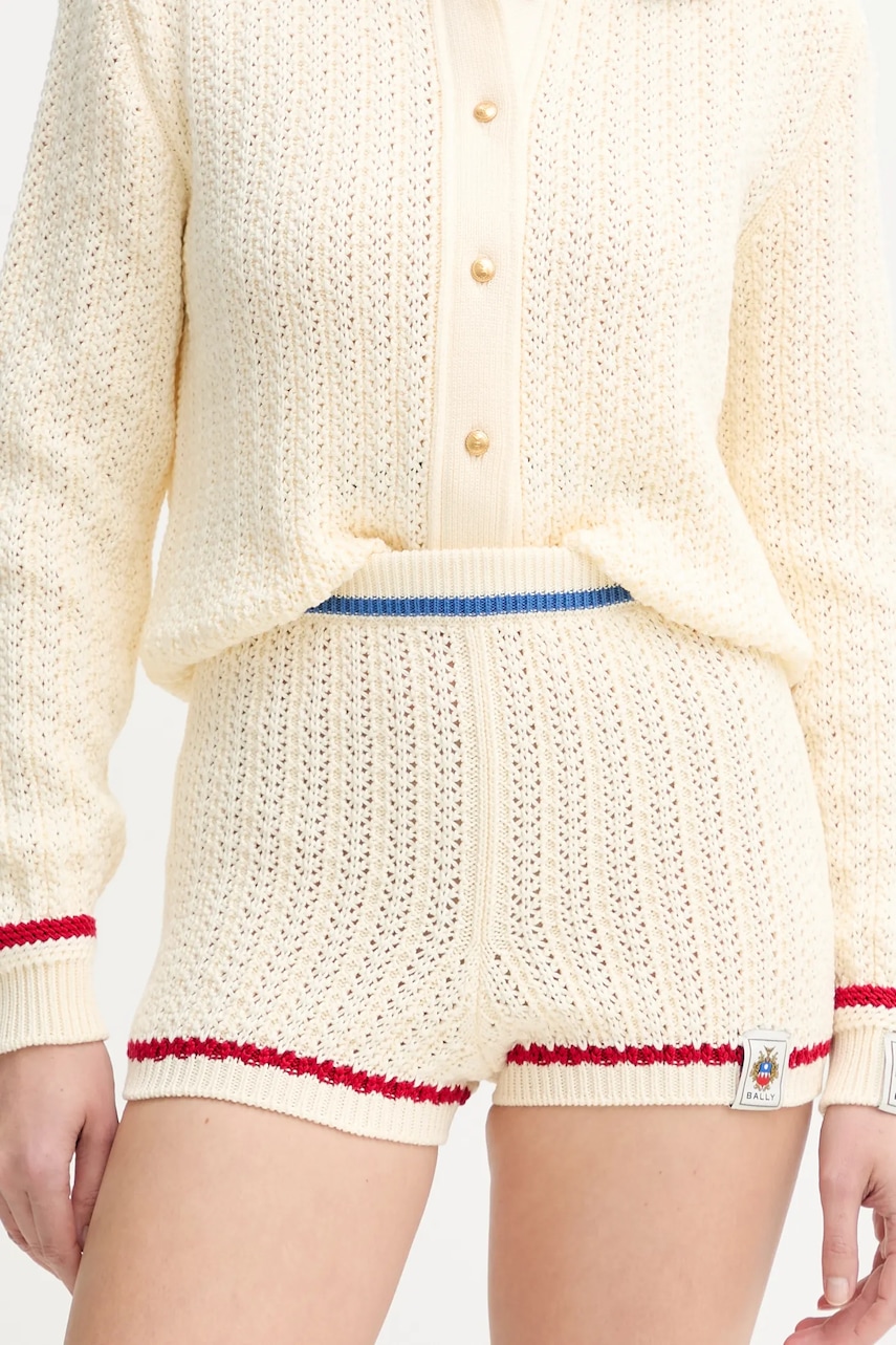 Bally pantaloni scurți din bumbac femei, culoarea bej, uni, high waist, WKN09P