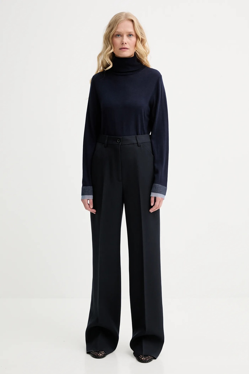 Шерстяные брюки Bally цвет синий широкие высокая посадка WTR03W