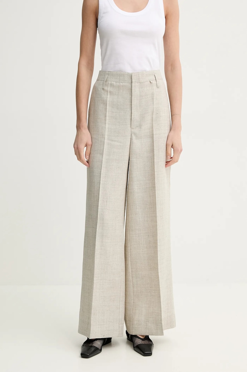 Herskind pantaloni din amestec de in Poppy femei, culoarea bej, lat, high waist, 5542188 Herskind pantaloni din amestec de in Poppy femei, culoarea bej, lat, high waist, 5542188
