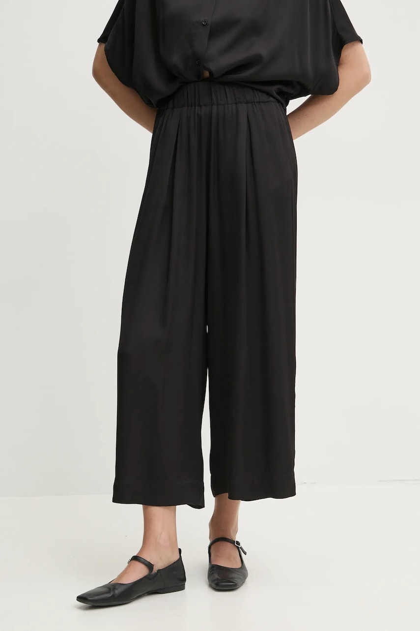 Sessun pantaloni femei, culoarea negru, lat, high waist, 24207018