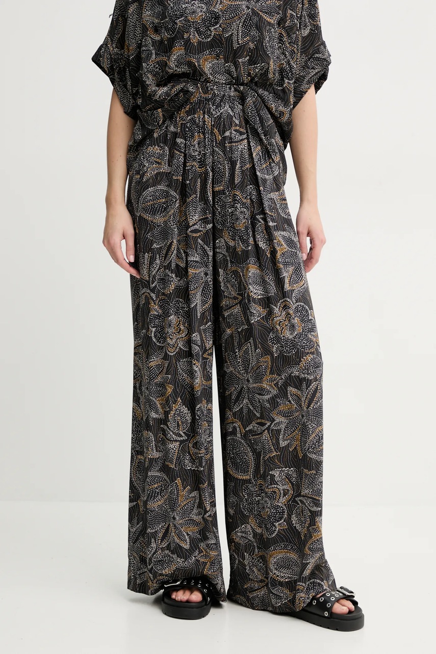 Sessun pantaloni femei, culoarea negru, lat, high waist, 25207019