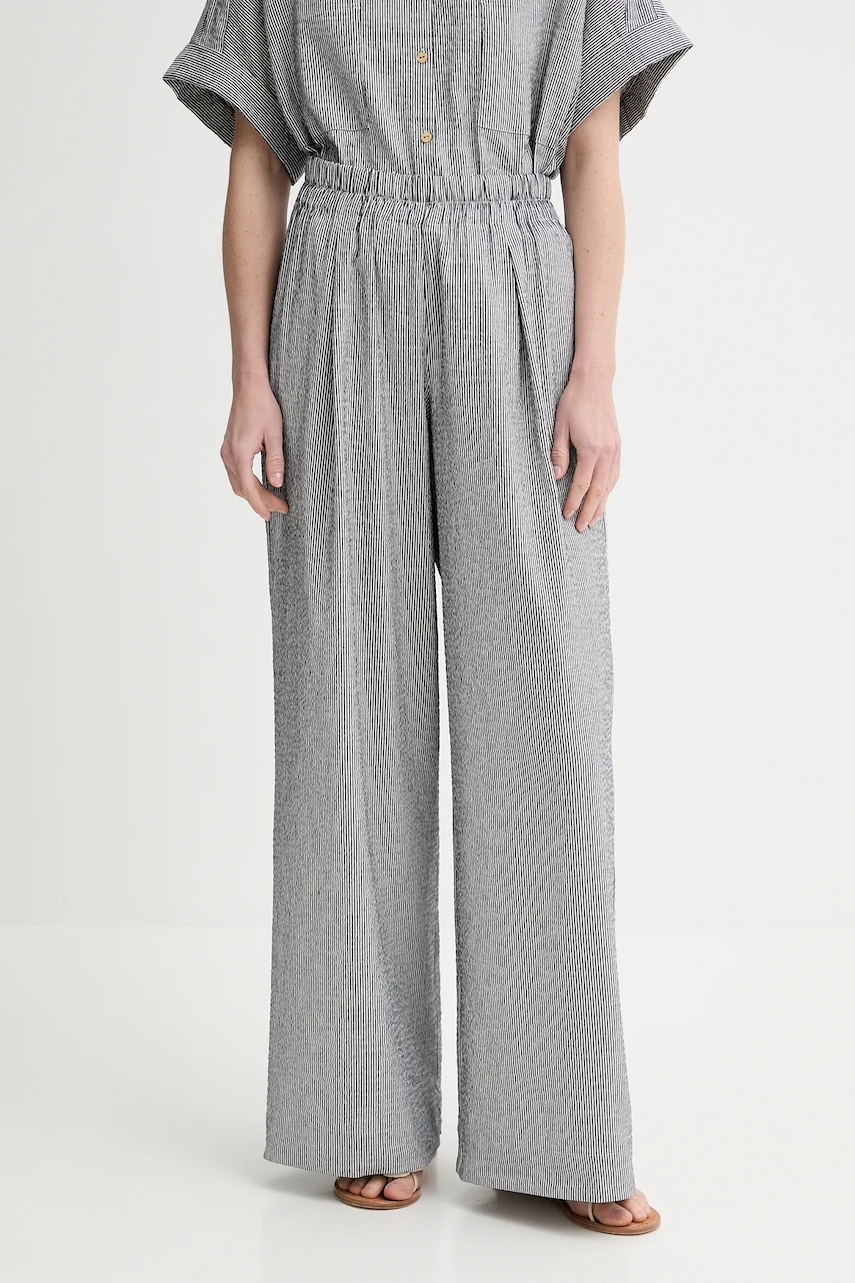 Sessun pantaloni culoarea albastru marin, lat, high waist, 25207004