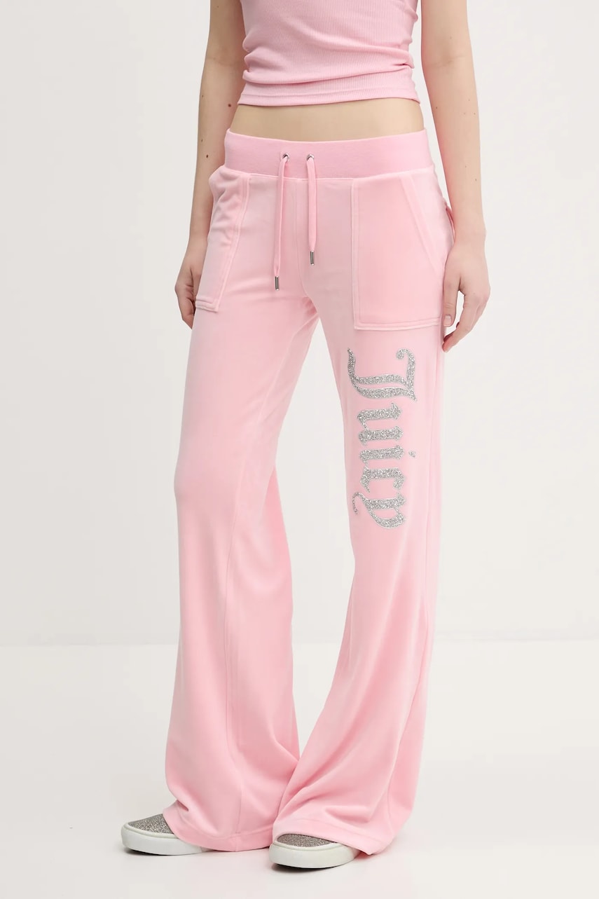 Juicy Couture pantaloni de trening din velur pentru copii LAYLA CAVIAR femei, culoarea roz, cu imprimeu, JCBBJ125806 Juicy Couture pantaloni de trening din velur pentru copii LAYLA CAVIAR femei, culoarea roz, cu imprimeu, JCBBJ125806