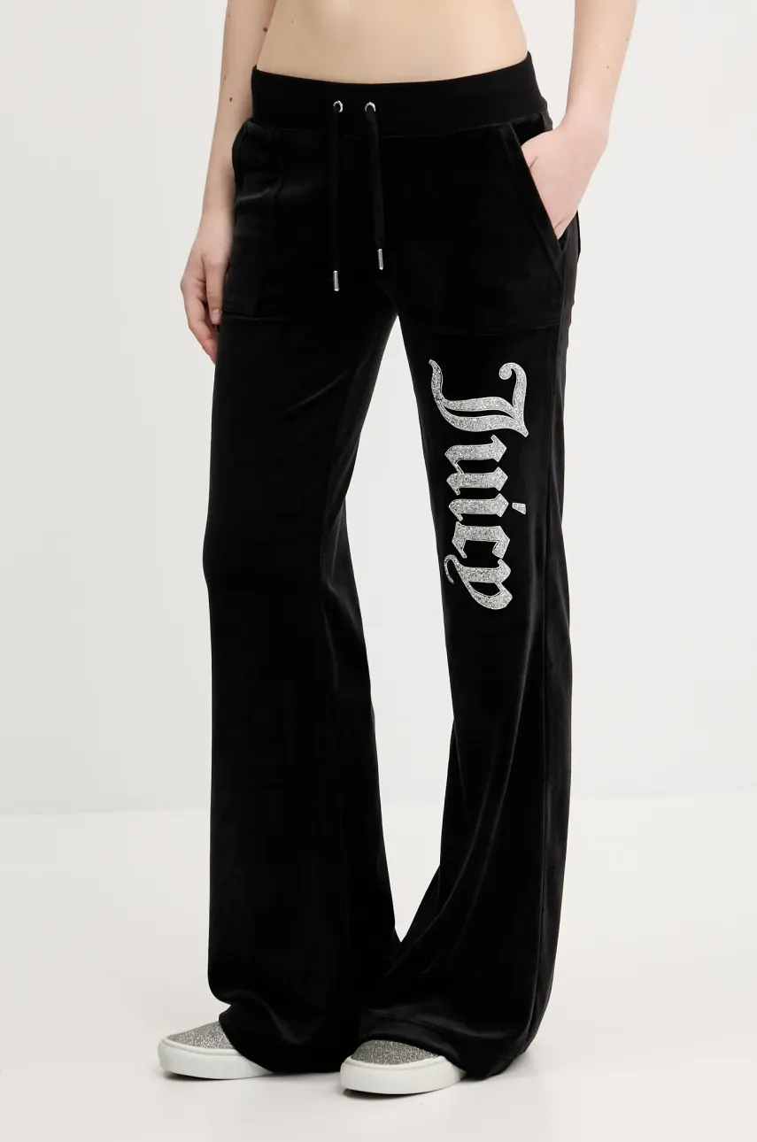 Juicy Couture pantaloni de trening din velur pentru copii LAYLA CAVIAR femei, culoarea negru, cu imprimeu, JCBBJ125806