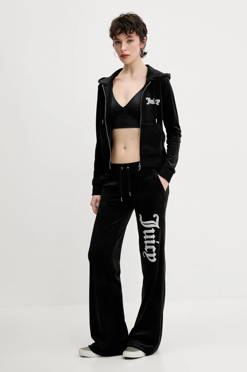 Детские спортивные штаны из велюра Juicy Couture LAYLA CAVIAR женские цвет чёрный с аппликацией JCBBJ125806 Детские спортивные штаны из велюра Juicy Couture LAYLA CAVIAR женские цвет чёрный с аппликацией JCBBJ125806