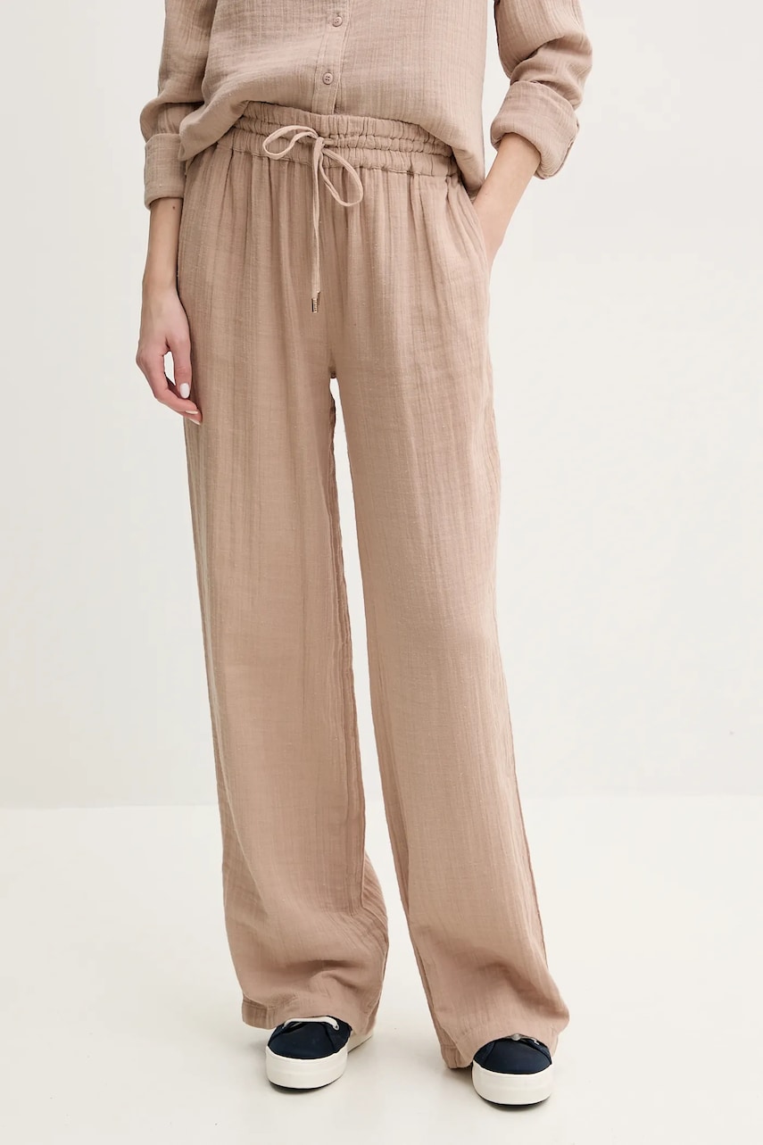Melissa Odabash pantaloni de bumbac femei, culoarea maro, drept, high waist, Krissy Melissa Odabash pantaloni de bumbac femei, culoarea maro, drept, high waist, Krissy