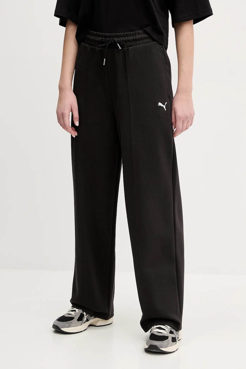Puma pantaloni de trening femei, culoarea negru, neted, 629774 Puma pantaloni de trening femei, culoarea negru, neted, 629774
