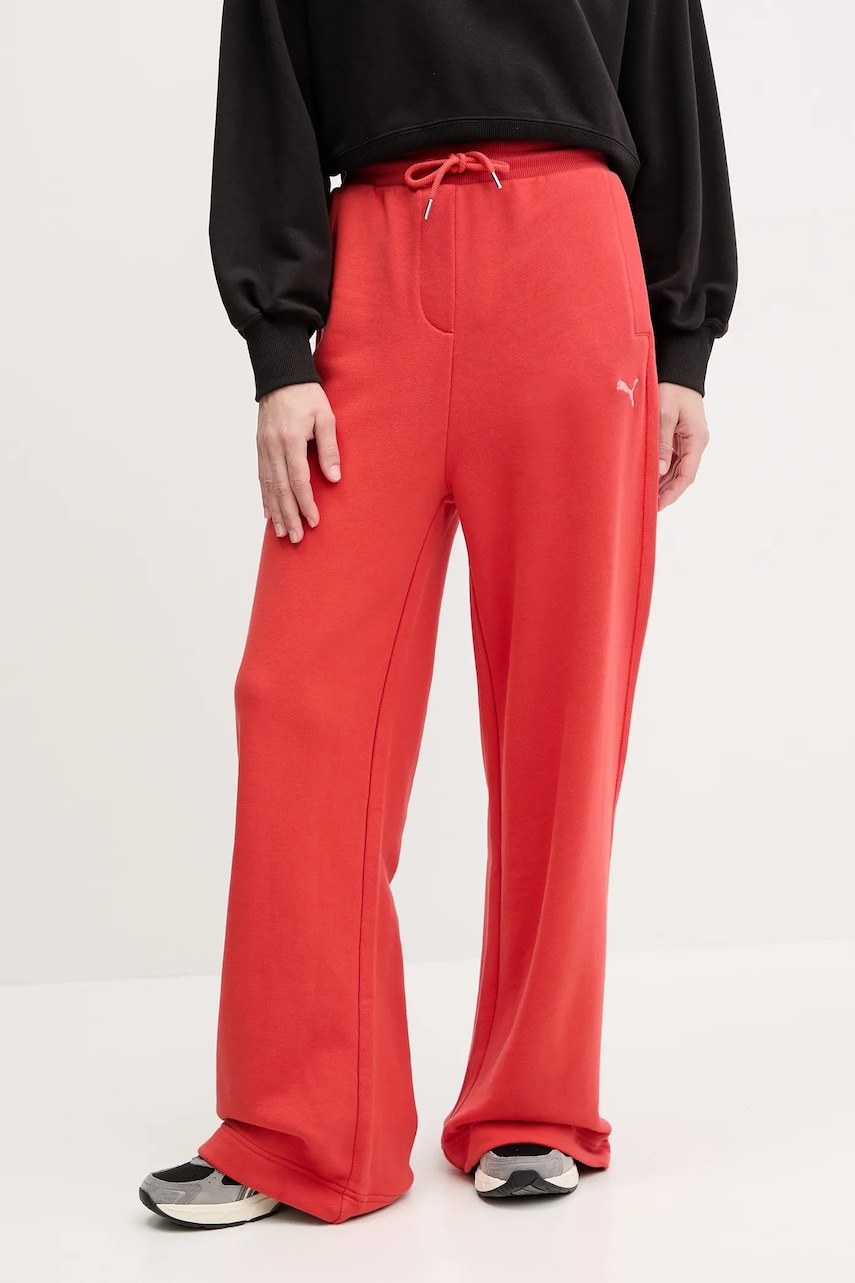 Puma pantaloni de trening din bumbac femei, culoarea rosu, uni, 629779 Puma pantaloni de trening din bumbac femei, culoarea rosu, uni, 629779